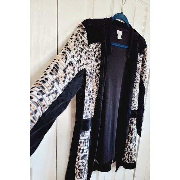 Chico's Travelers 2 Stretch Long Slv‎ Open Cardigan Jacket Top L Blk Anim Prnt - Picture 3 of 9